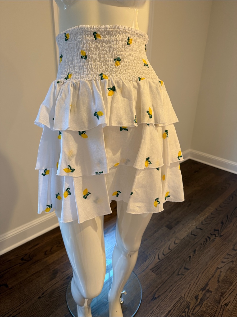100% Italian linen white tiered lemon skirt
